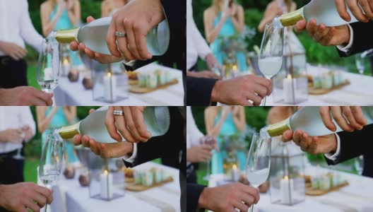 在4K婚礼上用香槟酒杯敬酒高清在线视频素材下载