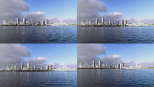 从海湾看到的圣地亚哥天际线的日建立镜头高清在线视频素材下载