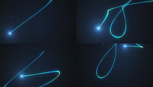 一个带有光粒子的蓝色条纹环绕着黑色背景高清在线视频素材下载