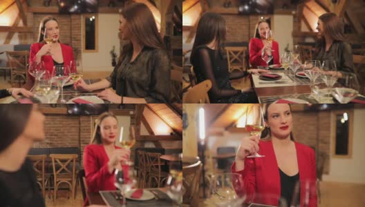 美女在餐厅喝酒高清在线视频素材下载