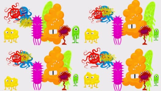 九个卡通细菌高清在线视频素材下载