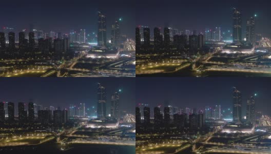 夜光南京国际青年文化中心滨江湾航拍4k中国全景图高清在线视频素材下载