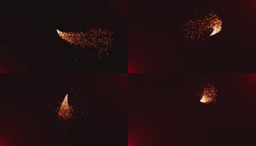 抽象的火粒子或火爆炸动态运动和发光的光隔离在黑色背景，烟花背景，火粒子，新年和庆祝背景，3D渲染高清在线视频素材下载