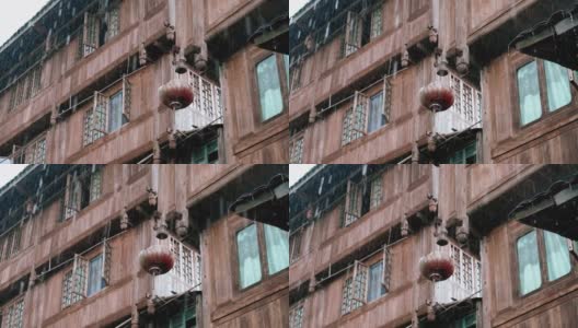 雨和中国灯笼的慢镜头剪辑在桂林，中国高清在线视频素材下载