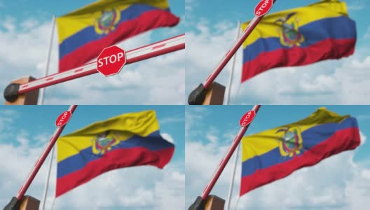 以厄瓜多尔国旗为背景的屏障门被打开高清在线视频素材下载