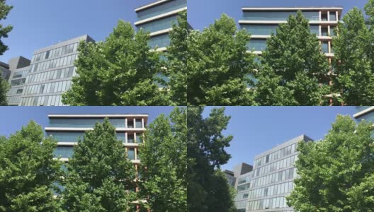 市中心阳光反射和蓝天的办公楼高清在线视频素材下载