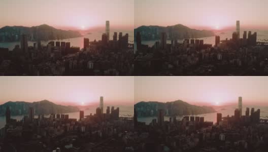 从天空看日落的香港城市景观高清在线视频素材下载
