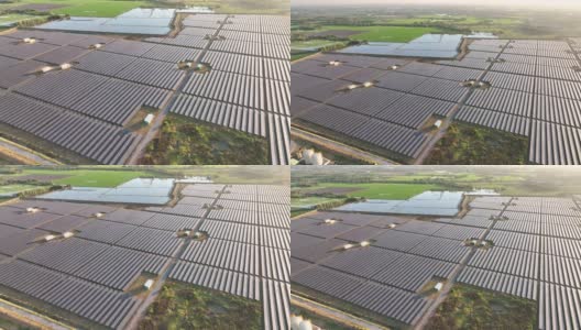 太阳能农场从太阳中生产清洁的可再生能源。成千上万的太阳能电池板，光伏太阳能电池，巨大的太阳能发电厂。高清在线视频素材下载