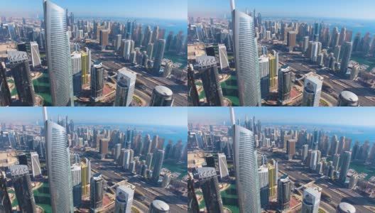 迪拜城市，鸟瞰未来迪拜滨海区与现代摩天大楼高清在线视频素材下载