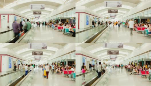 随着时间的推移，旅客在机场出发大厅拥挤高清在线视频素材下载