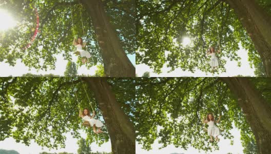 HD DOLLY: Adorable Little Girl Swinging On Tree Swing高清在线视频素材下载
