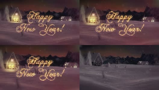 高清:新年快乐文字在冬季仙境高清在线视频素材下载