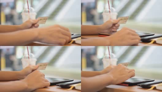 网上购物在家用平板电脑信用卡支付高清在线视频素材下载