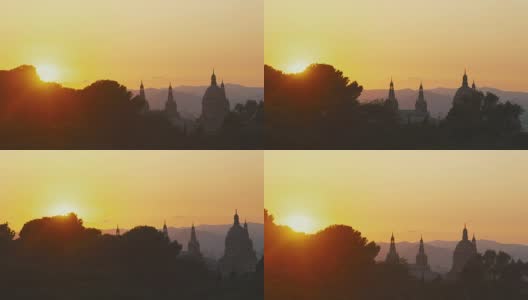巴塞罗那国家博物馆美丽的日落高清在线视频素材下载