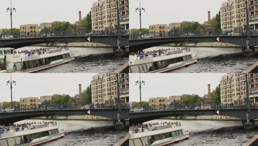 9月10日，德国柏林，弗里德里希大街，施普雷河上的观光船高清在线视频素材下载