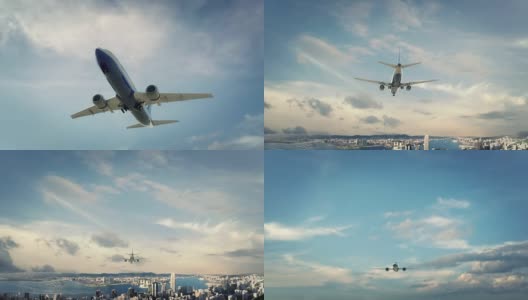 飞机在中国香港着陆高清在线视频素材下载