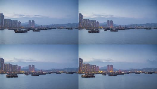 黄昏日落珠海城市码头港口海岸线全景4k时间流逝中国高清在线视频素材下载