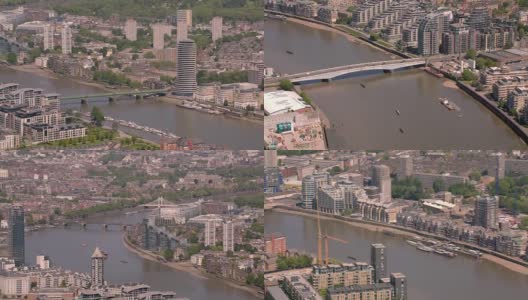 鸟瞰泰晤士河上的桥在伦敦，英国。4 k高清在线视频素材下载