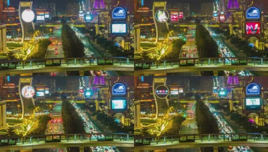 中国澳门城市夜光主要街道交通top全景4k时间推移高清在线视频素材下载