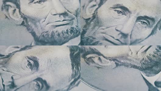 缓慢旋转的亚伯拉罕·林肯头像在五美元纸币上高清在线视频素材下载