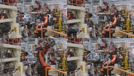 机器人在现代化的高科技工厂焊接汽车零件高清在线视频素材下载