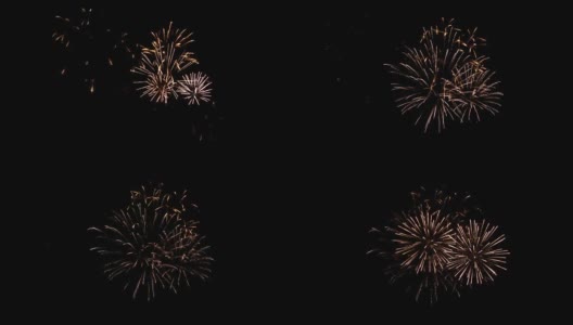 鲜艳美丽的烟花映衬着漆黑的夜空。节日庆典的爆炸声高清在线视频素材下载