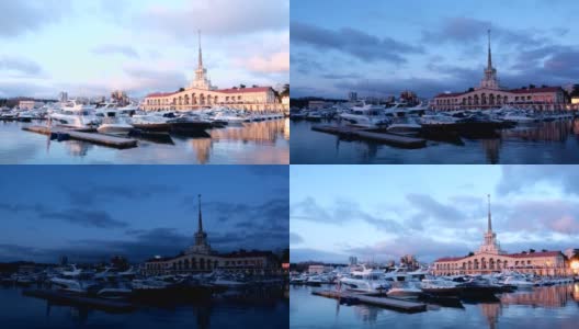索契大码头和主要建筑的塔和尖塔，俄罗斯索契高清在线视频素材下载