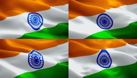 印度国旗在风中飘扬。现实的印度国旗背景。印度国旗循环特写1080p全高清1920X1080镜头。印度德里亚洲国家国旗全高清高清在线视频素材下载
