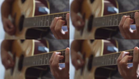 吉他手在工作室弹奏原声吉他高清在线视频素材下载