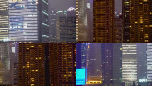 霓虹闪烁的摩天大楼带着虚幻的情绪摇摄。高清在线视频素材下载