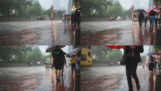 香港的人行道和车流在雨中高清在线视频素材下载