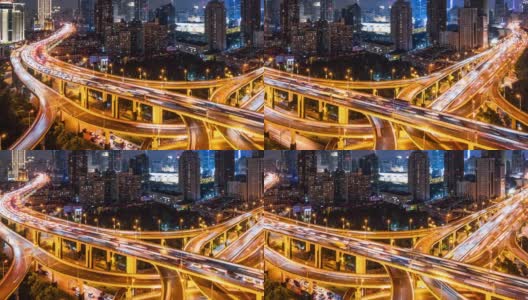 T/L WS HA PAN照亮夜间高架道路和繁忙的交通/上海，中国高清在线视频素材下载