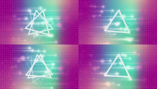 三个三角形转身本身与复古的紫色和粉红色网格背景高清在线视频素材下载