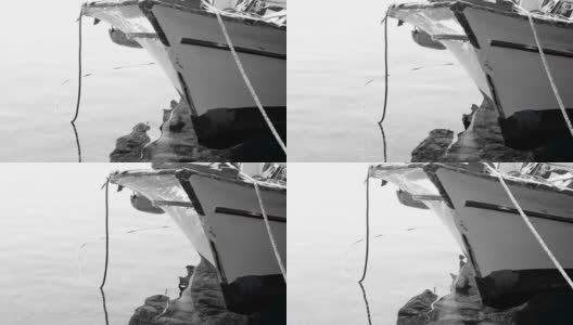 渔船在水面上浮动的黑白电影高清在线视频素材下载