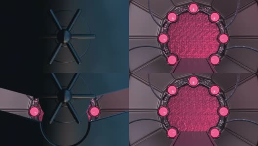 铁舱口打开宇宙飞船景观的全景场景。3d抽象背景科幻走廊与门户。未来技术抽象VJ技术标题和背景。高清在线视频素材下载