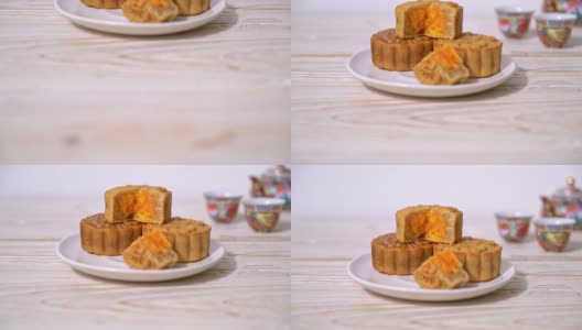 中秋月饼、榴莲和蛋黄口味高清在线视频素材下载