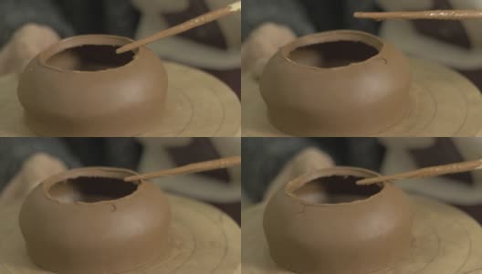 陶工用宜兴陶土雕刻了一个中国茶壶高清在线视频素材下载