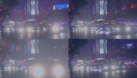 汽车在亚洲一个大城市的道路上行驶，汽车在中国一个现代大城市的夜晚行驶高清在线视频素材下载
