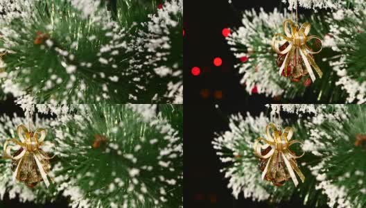 不寻常的圣诞装饰如贝壳-水晶棕色玩具树上，散，轻，黑色，花环，凸轮移动到左边高清在线视频素材下载