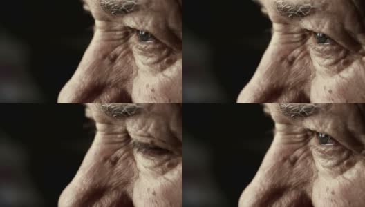 悲哀的老人睁开眼睛:忧郁的老人，退休的孤独的人高清在线视频素材下载