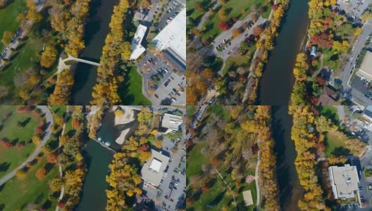 笔直向下沿博伊西河树木线在秋天的颜色高清在线视频素材下载