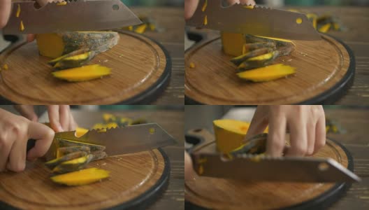 烹饪用南瓜切割高清在线视频素材下载