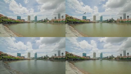 阳光明媚的一天，新加坡城市滨河全景4k时间推移高清在线视频素材下载