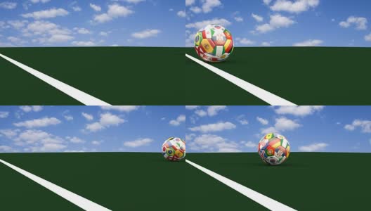 足球在世界杯的颜色参与者越过球门线，3d渲染高清在线视频素材下载