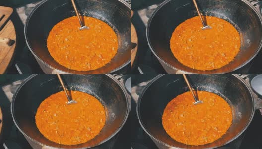 大碗格鲁吉亚热肉汤。户外食品商店高清在线视频素材下载
