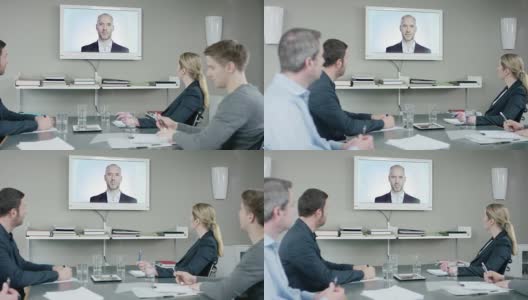 一群商务人士在会议室举行视频会议高清在线视频素材下载