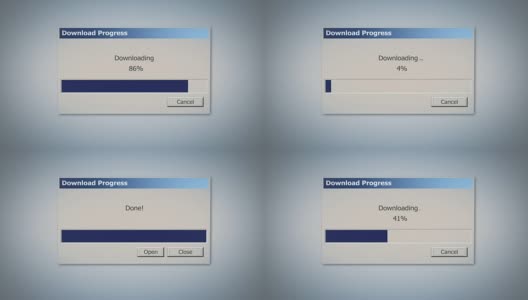 带蓝色状态栏的复古下载对话框，百分比显示进度高清在线视频素材下载