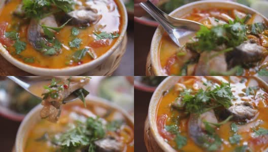 冬阴汤，冬阴功，泰国辣味食物，4K高清在线视频素材下载