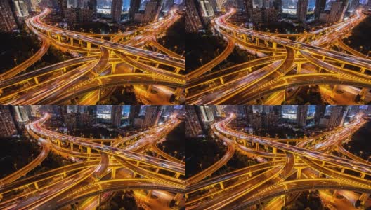 T/L WS HA照亮夜间高架道路和繁忙的交通/上海，中国高清在线视频素材下载