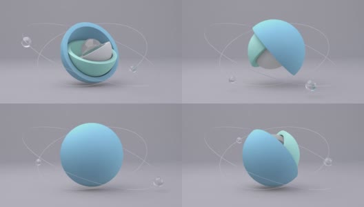 蓝色，薄荷绿，白色的半球。玻璃球。抽象动画，3d渲染。高清在线视频素材下载